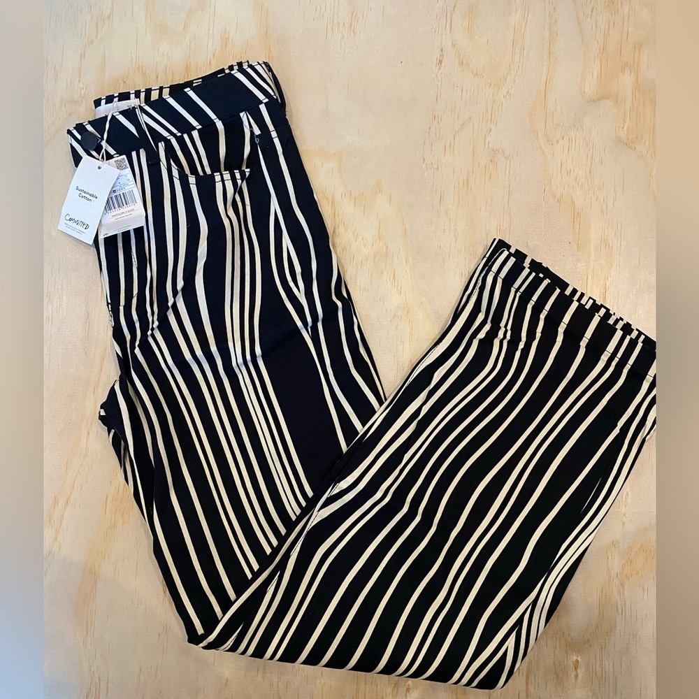 Mango Black and Cream Striped Pants